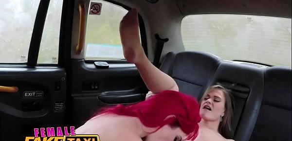  Female Fake Taxi Redheads tongue makes pretty posh ladies pussy cum
